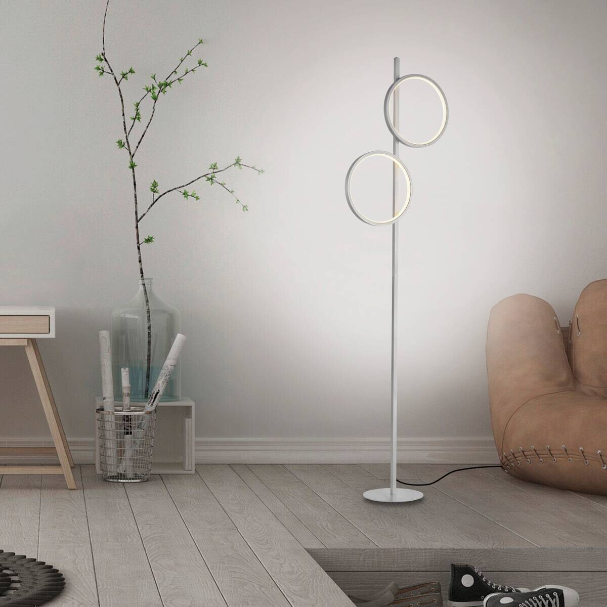 Just Light LED Stehleuchte Mini-Ritus silber Eisen 2 Brennstellen