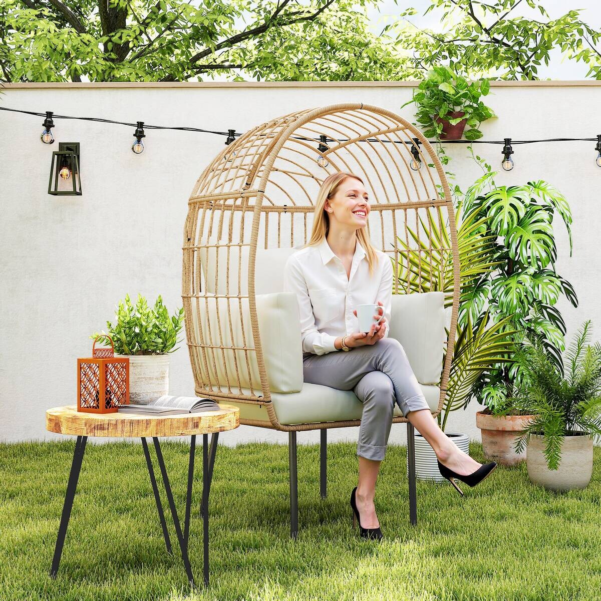 Outsunny Rattansessel beige Polyethylen B/H/L: ca. 80x155x95 cm