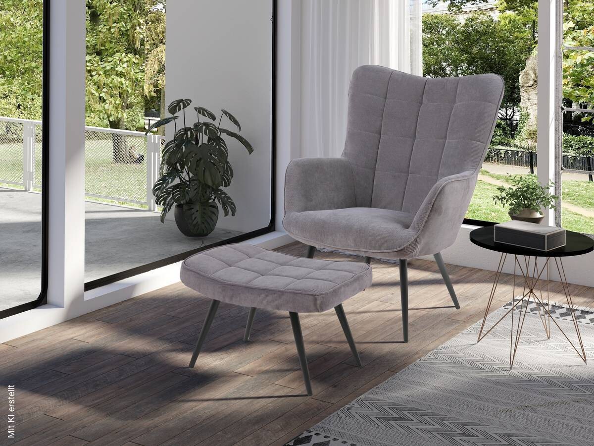 byLIVING Sessel UTA grau schwarz Stoff Metall B/H/T: ca. 72x97x80 cm