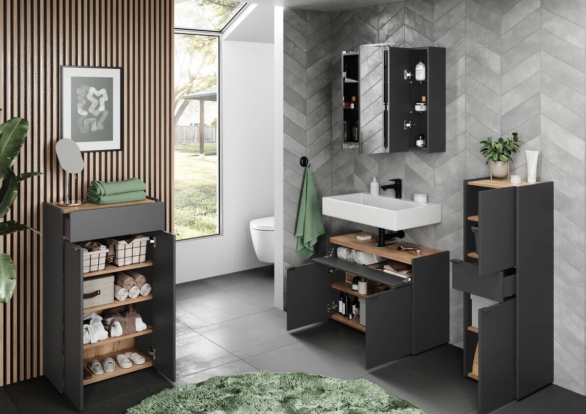 Waschbeckenunterschrank 4497-549 Graphit Eiche Navarra Nachbildung B/H/T: ca. 80x60x34 cm