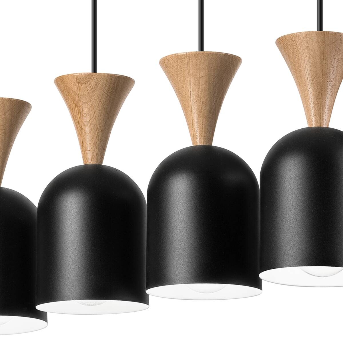 Lamkur Hängeleuchte Eiche schwarz Stahl Holz B/H/L: ca. 11x84x57 cm E27 4 Brennstellen