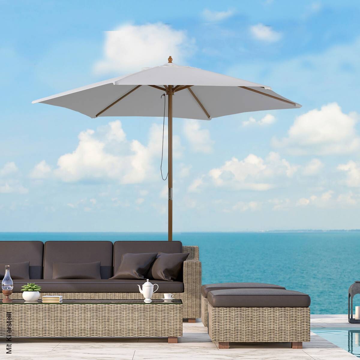 Outsunny Sonnenschirm creme Bambus H/D: ca. 230x250 cm