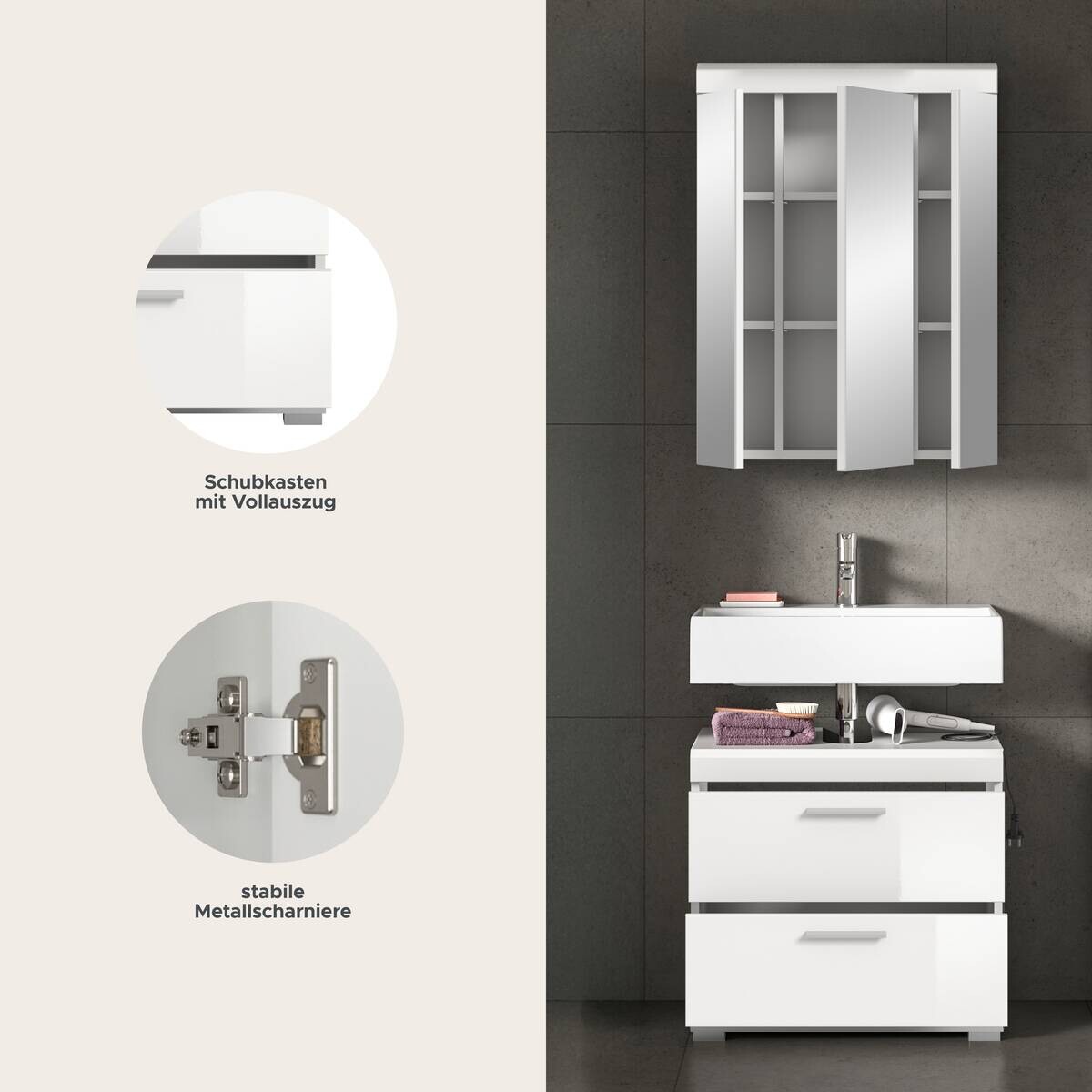 Badezimmer-Set Scout weiß weiß Hochglanz B/H/T: ca. 60x191x34 cm