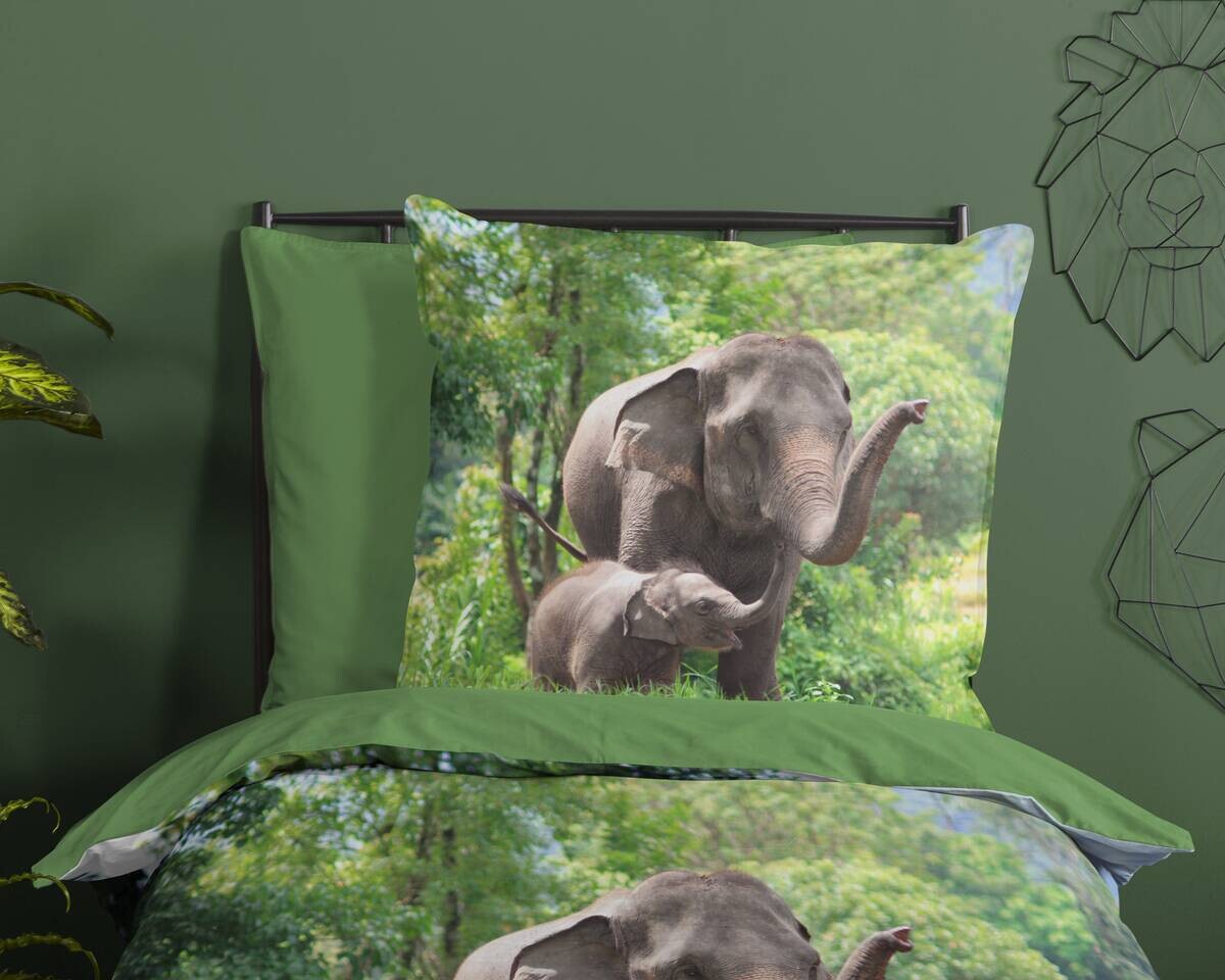 Baumwoll Bettwäsche Elephants grün Baumwolle B/L: ca. 135x200 cm