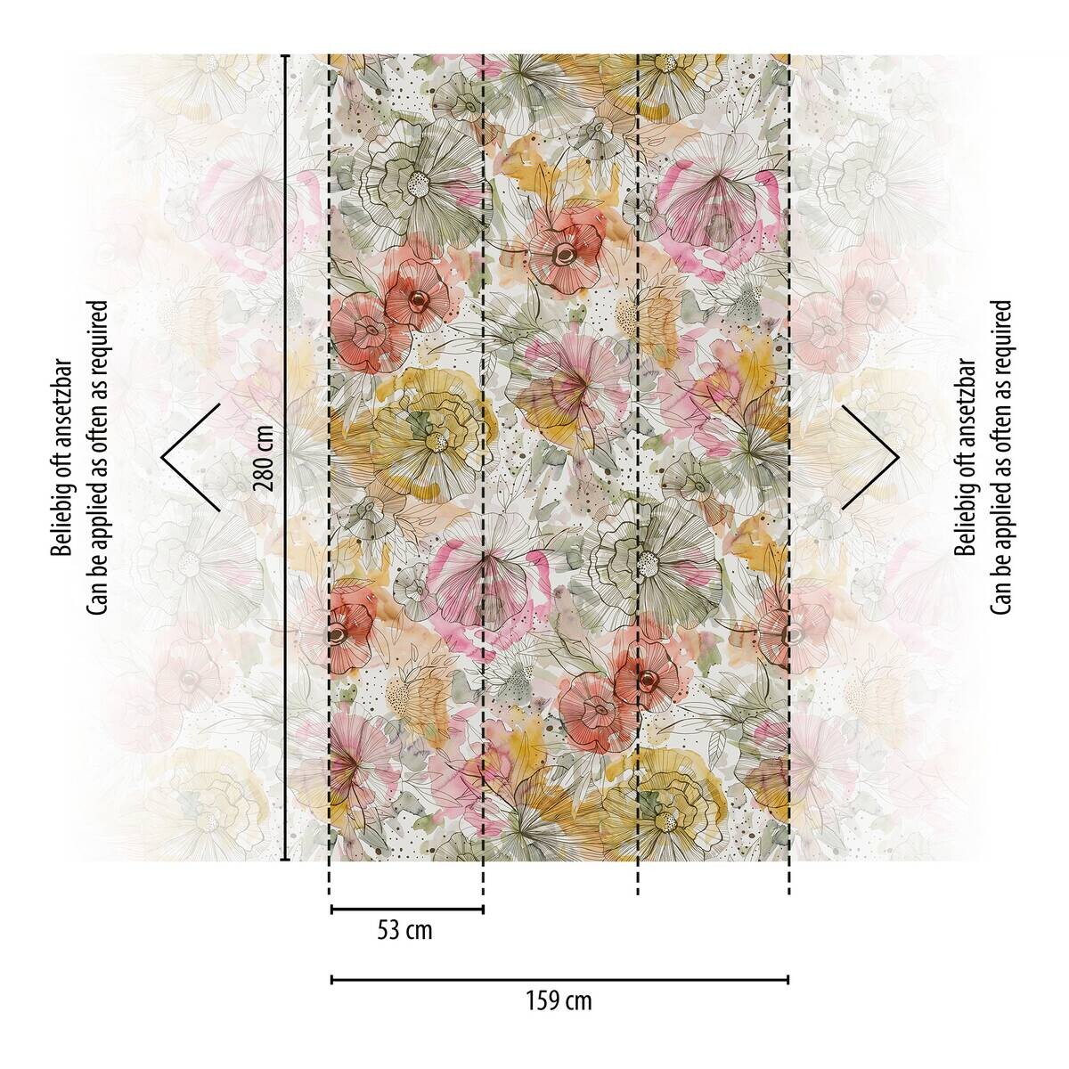 Livingwalls Fototapete Floral orange beige pink B/L: ca. 280x159 cm