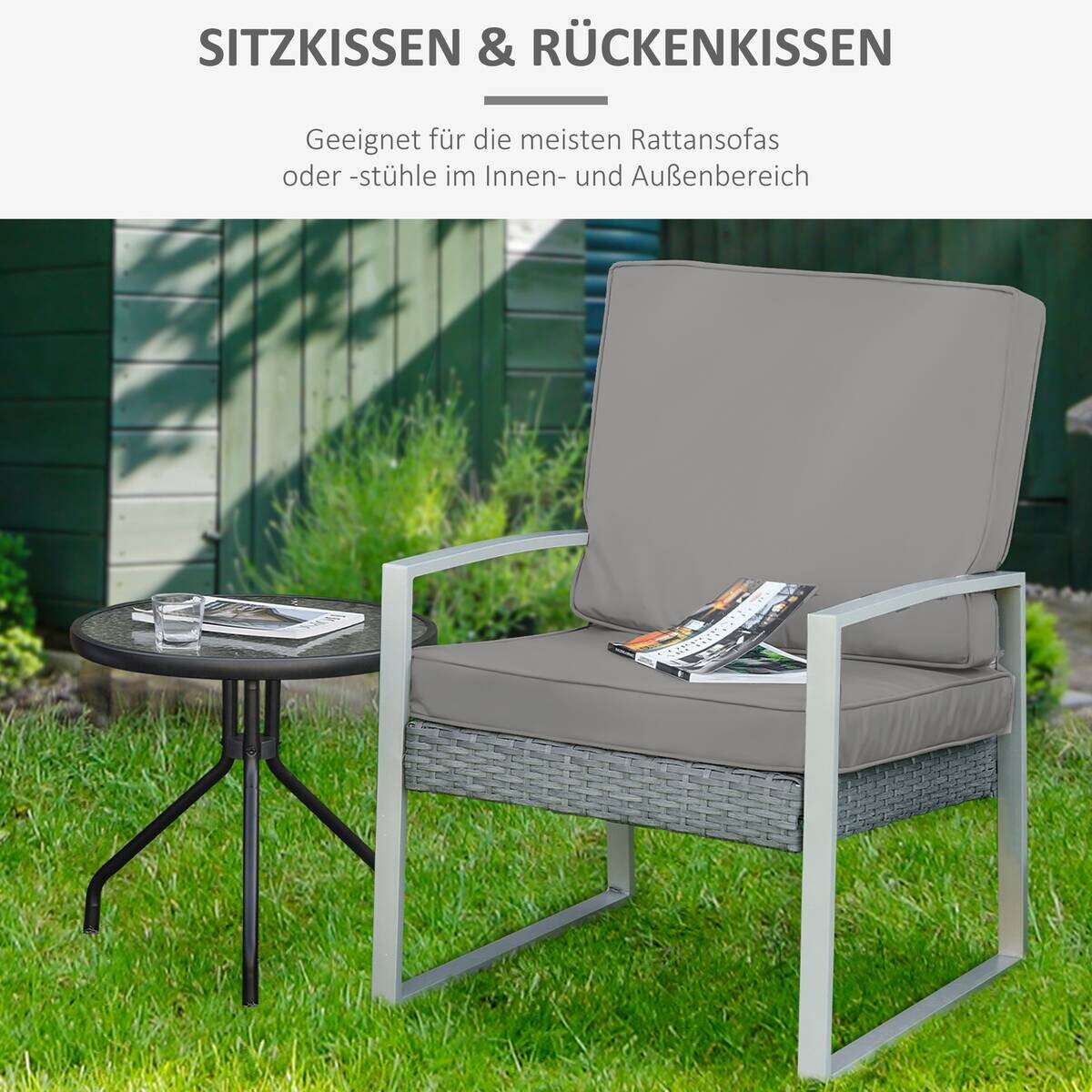 Outsunny Sitzkissen-Set hellgrau Polyester B/H/L: ca. 52x7x56 cm