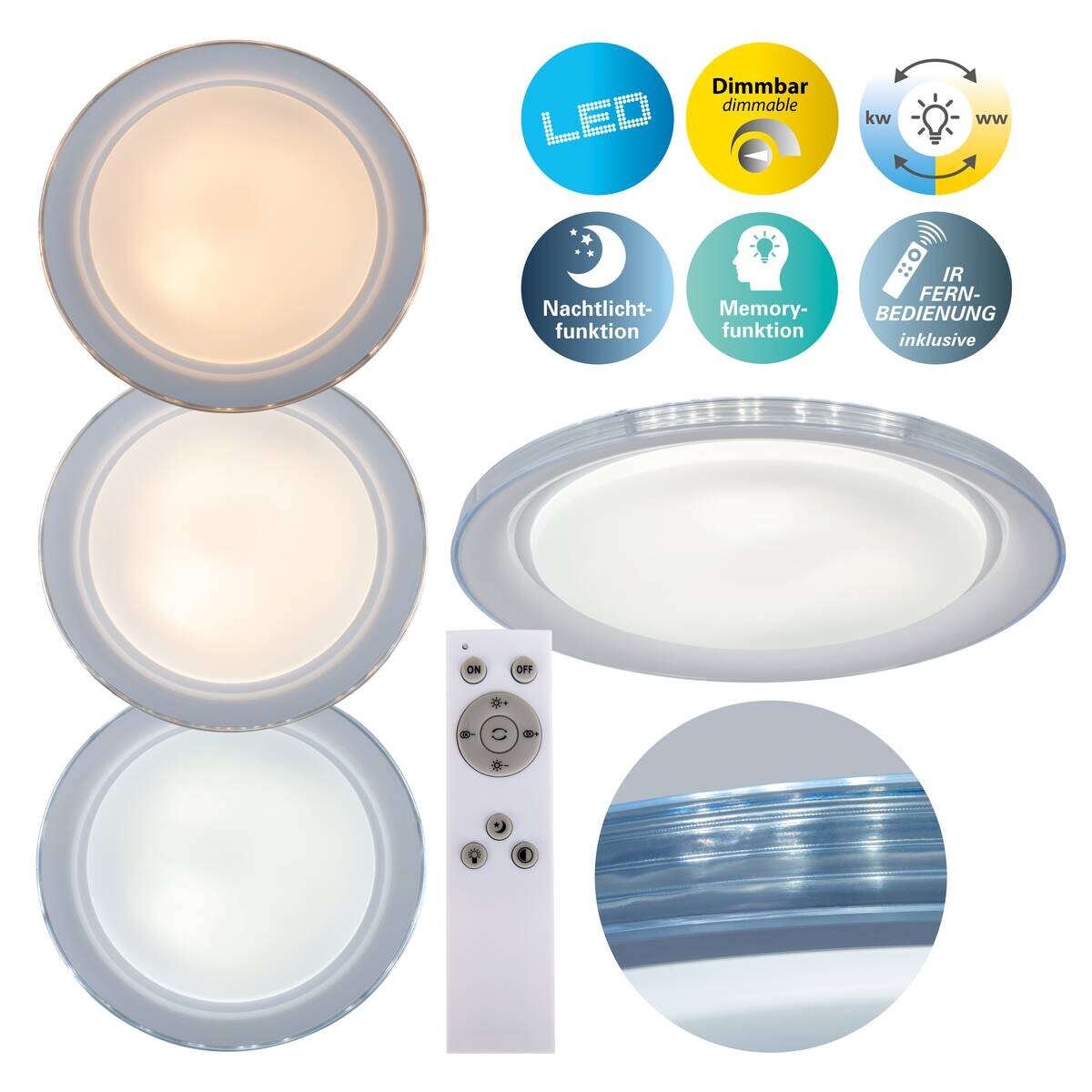 Näve Leuchten LED-Deckenleuchte weiß Metall Kunststoff B/H/T/D: ca. 50,5x7,5x50,5x50,5 cm