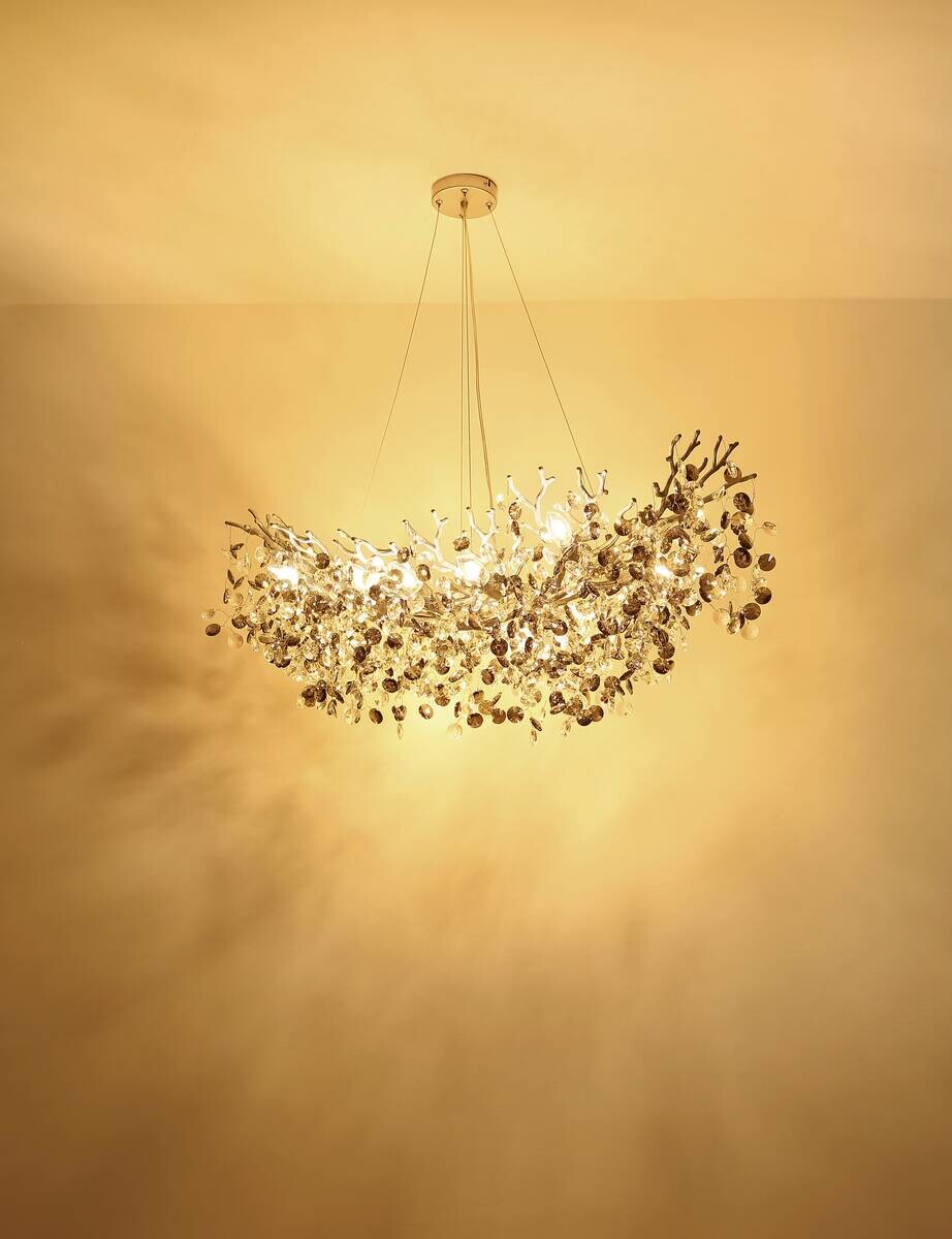 GLOBO Pendelleuchte Eleonore Chrom Metall Acryl B/L: ca. 160x100 cm E14 10 Brennstellen