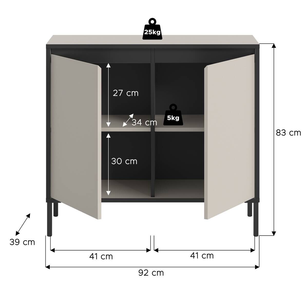 Kommode Tron Kaschmirgrau Nachbildung schwarz B/H/T: ca. 92x83x38 cm