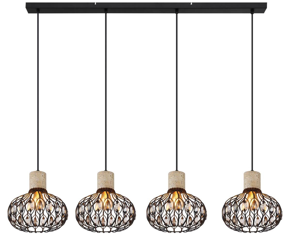 GLOBO Hängeleuchte grau Rauch mattschwarz Glas Metall B/H/L: ca. 25x150x115 cm E27 4 Brennstellen