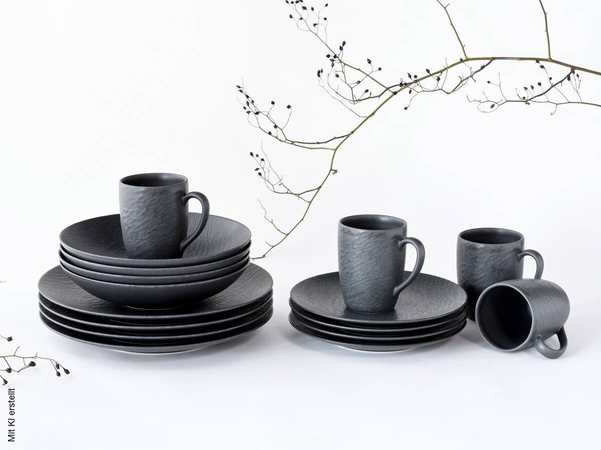 CreaTable Kaffeebecherset Rondo Schiefer schwarz Steinzeug