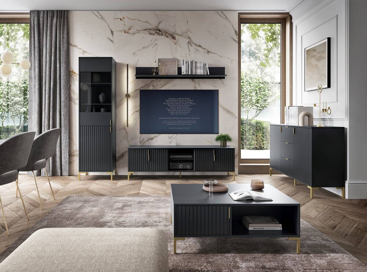 TV-Lowboard FLINN schwarz B/H/T: ca. 140x50x40 cm