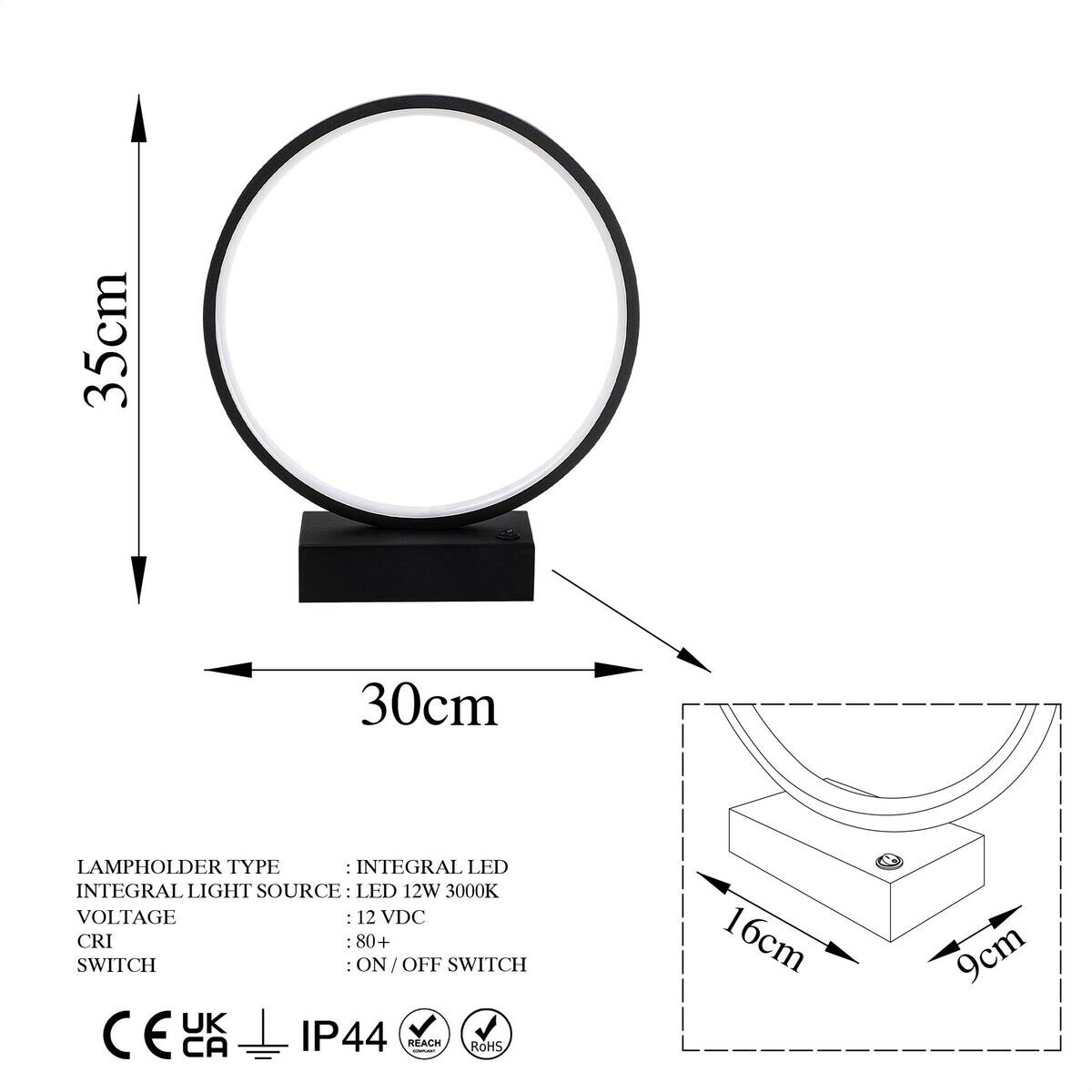 Opviq LED-Tischleuchte schwarz B/H/T: ca. 30x35x9 cm
