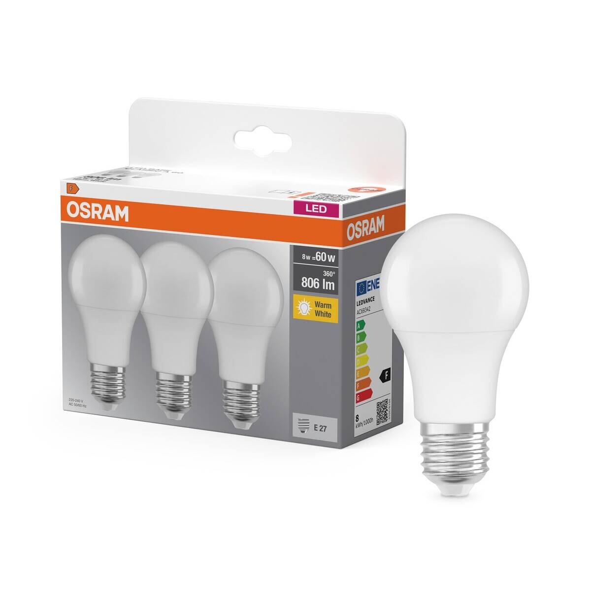 OSRAM LED-Leuchtmittel BASE Classic A AC55981 3er Pack E27