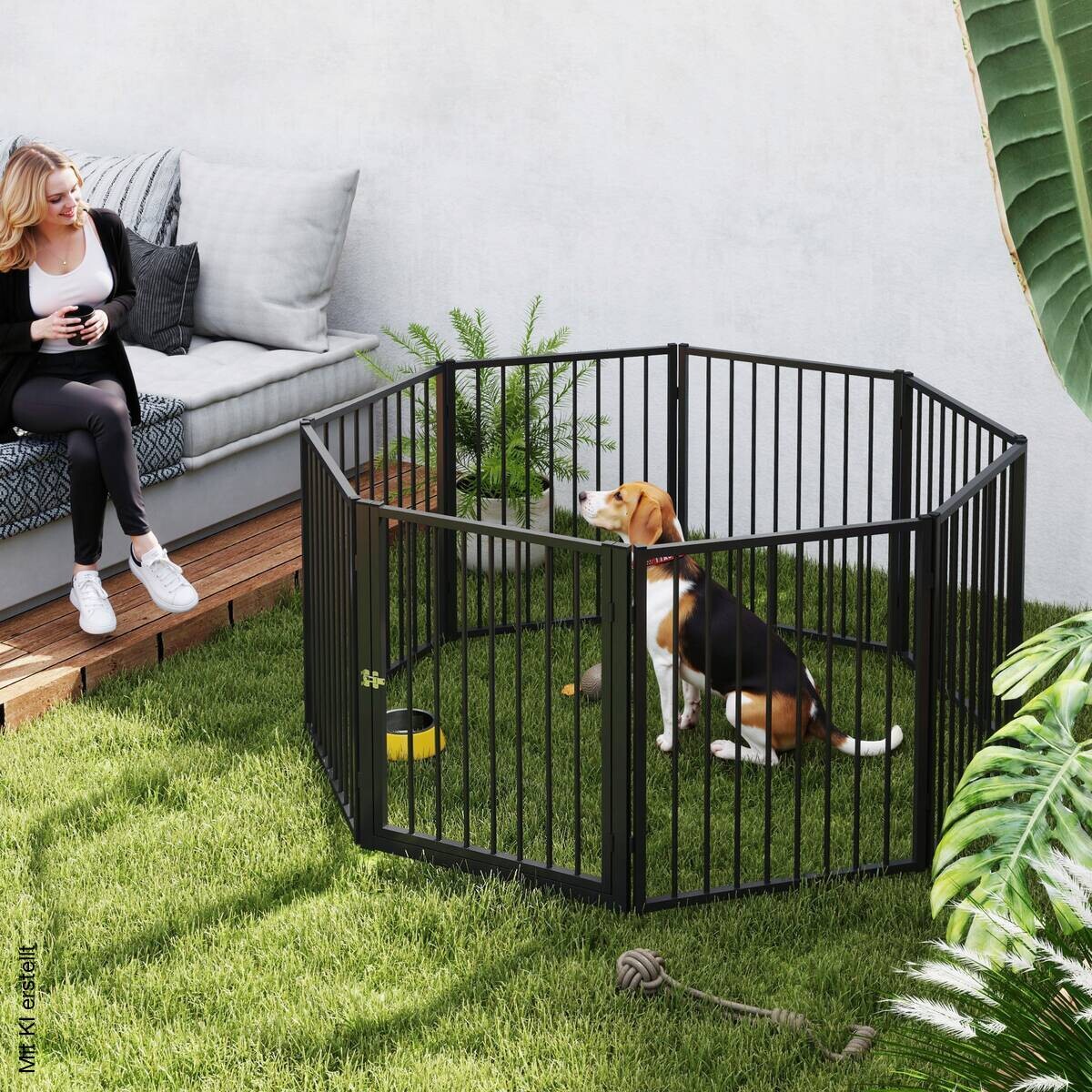 PawHut Welpenauslauf schwarz Stahl B/H/L: ca. 120x76x240 cm