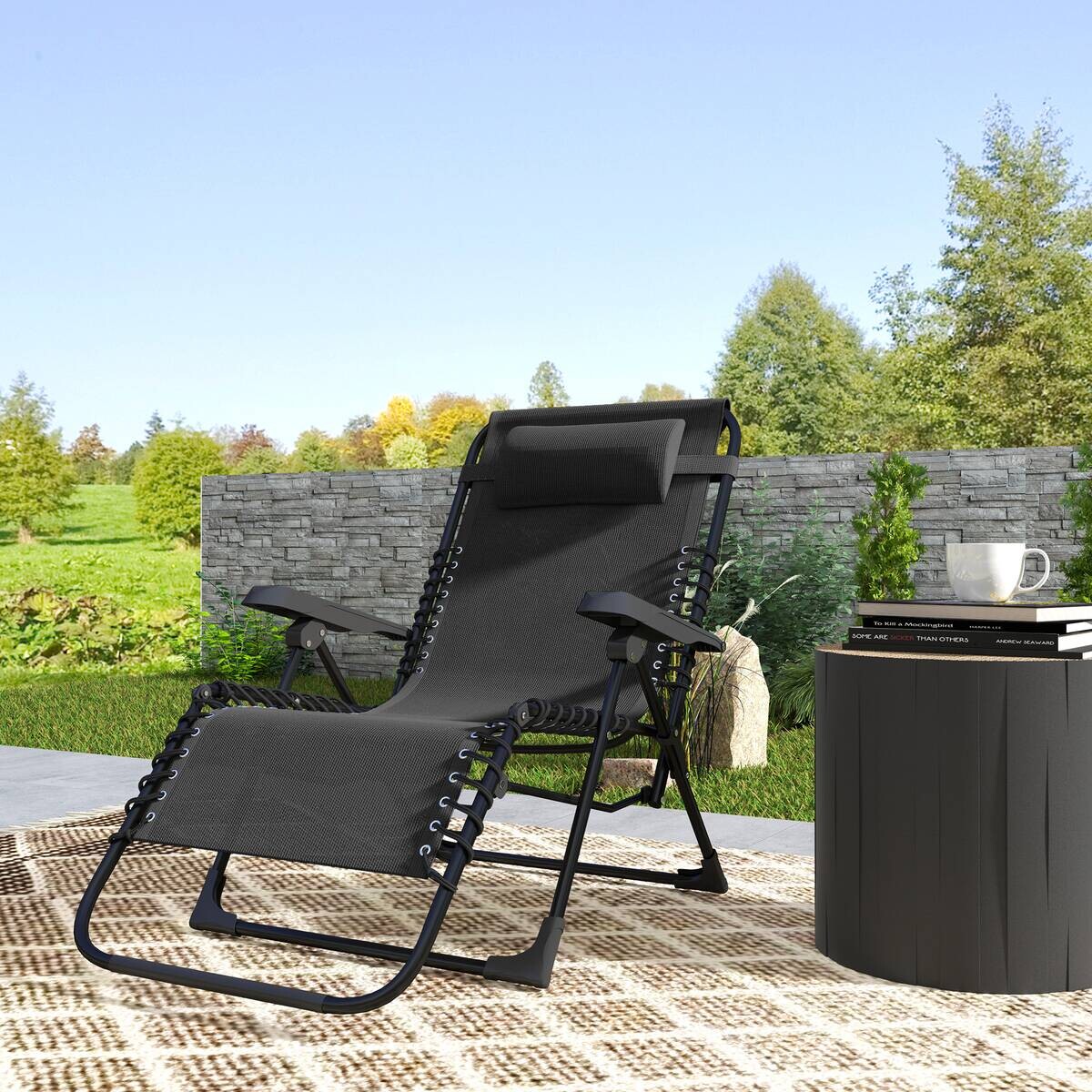 Outsunny Sonnenliege schwarz Metall B/H/L: ca. 65x112x90 cm