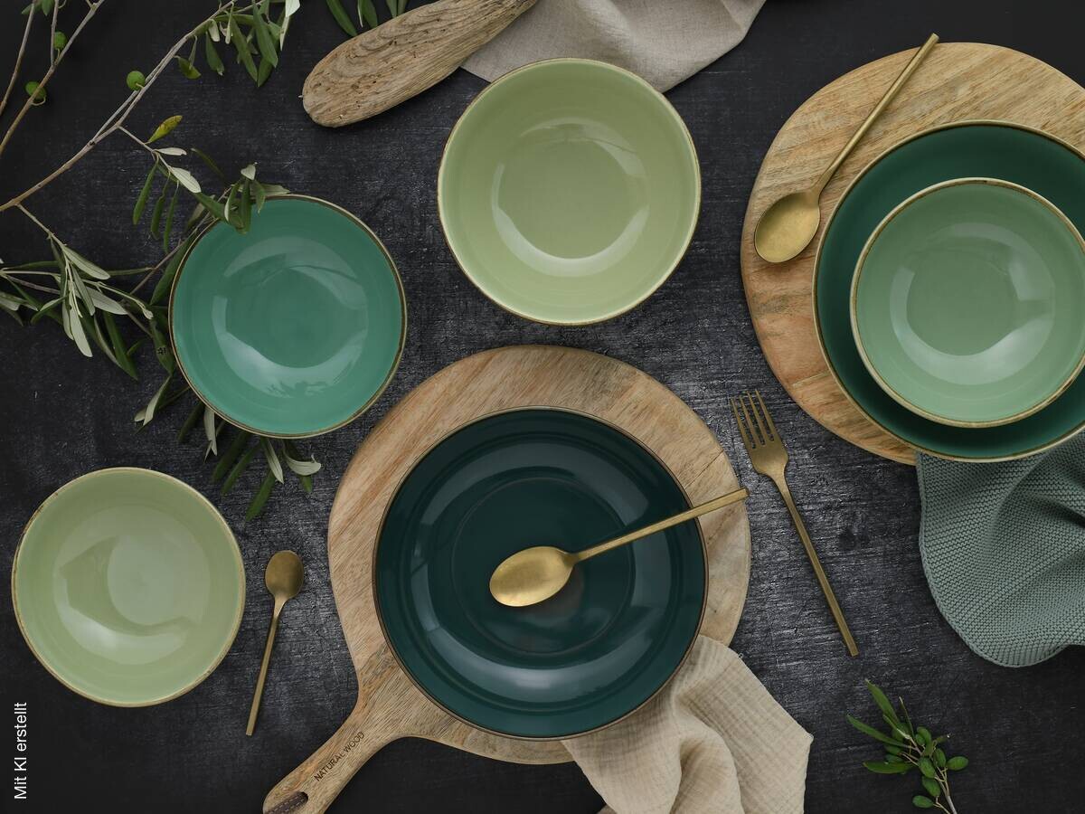 CreaTable Schüsselset Nature Collection grün Steinzeug