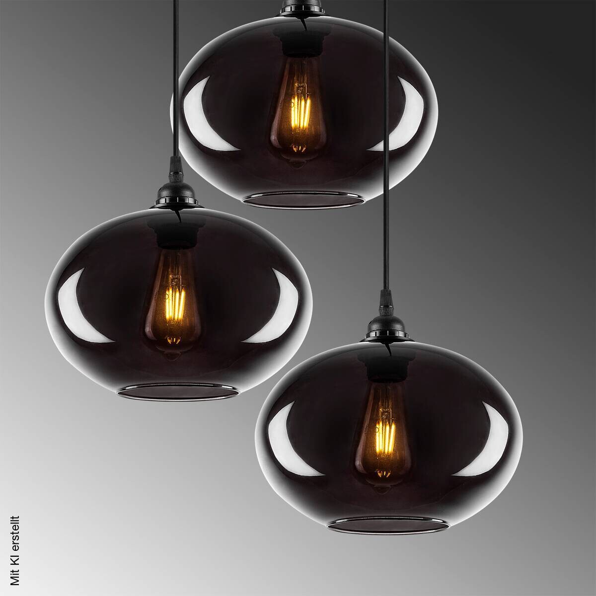 Opviq Pendelleuchte grau Glas Metall B/H/T/L/D: ca. 61x120x61x61x61 cm E27 3 Brennstellen