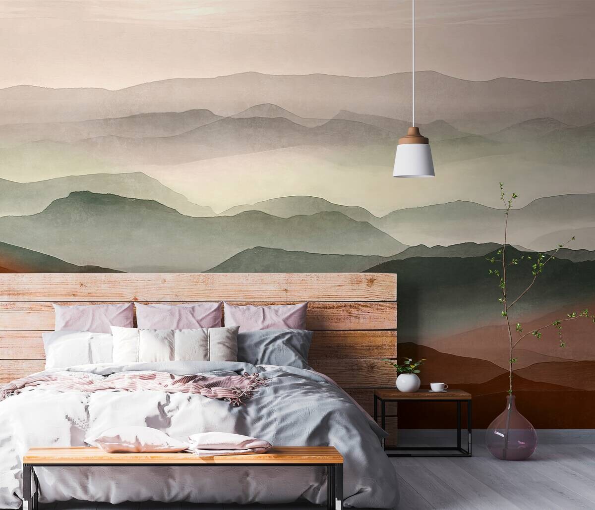 Livingwalls Fototapete Landschaft violett rot grün B/L: ca. 280x371 cm