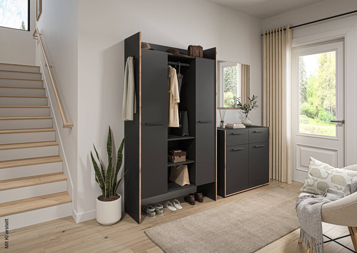 Garderobe Bueno Basalt Nox Oak Nachbildung B/H/T: ca. 215x189x37 cm