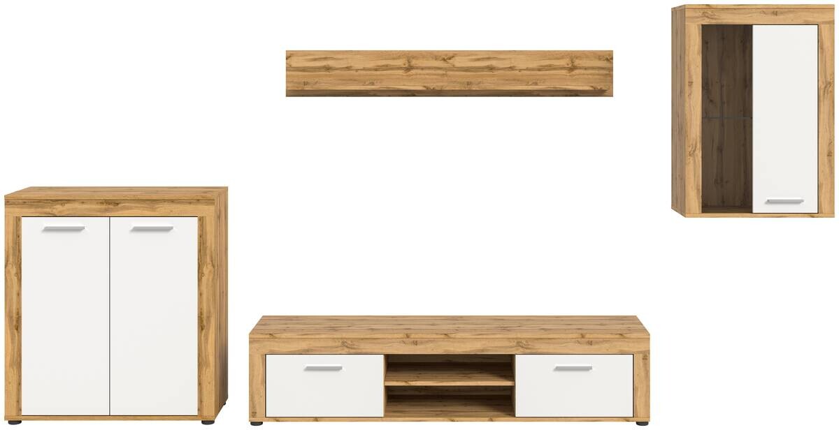 Wohnwand Jam Eiche Wotan Nachbildung weiß B/H/T: ca. 330x169x35 cm