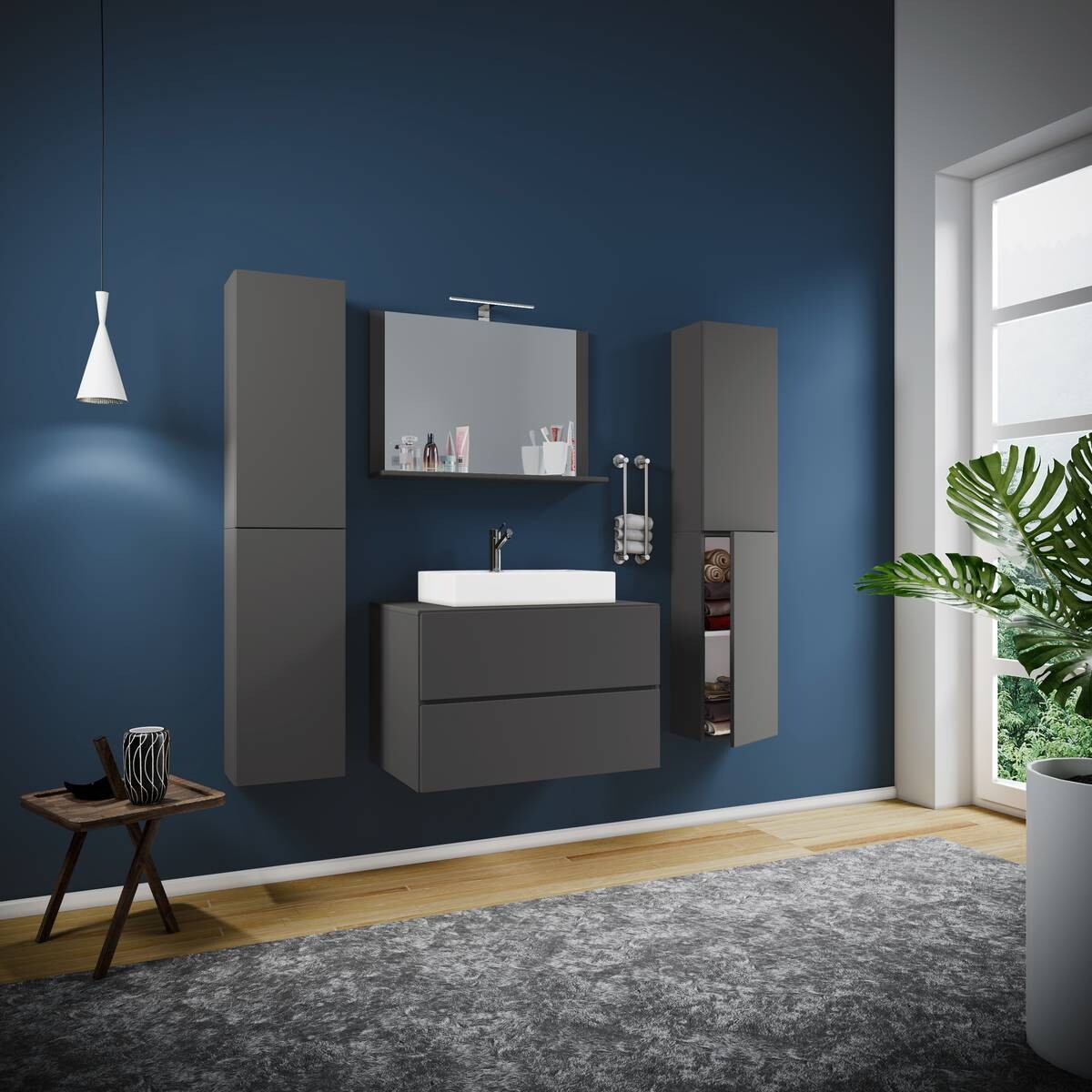 Waschplatz 5tlg-Lendas anthrazit weiß B/H/T: ca. 80x52x52 cm