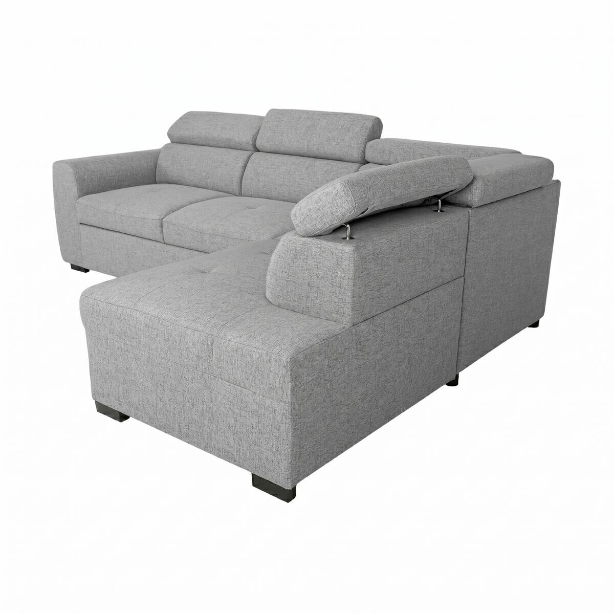 Ecksofa mit Bettfunktion und Bettkasten hellgrau Webstoff B/H/T: ca. 245x184x87 cm