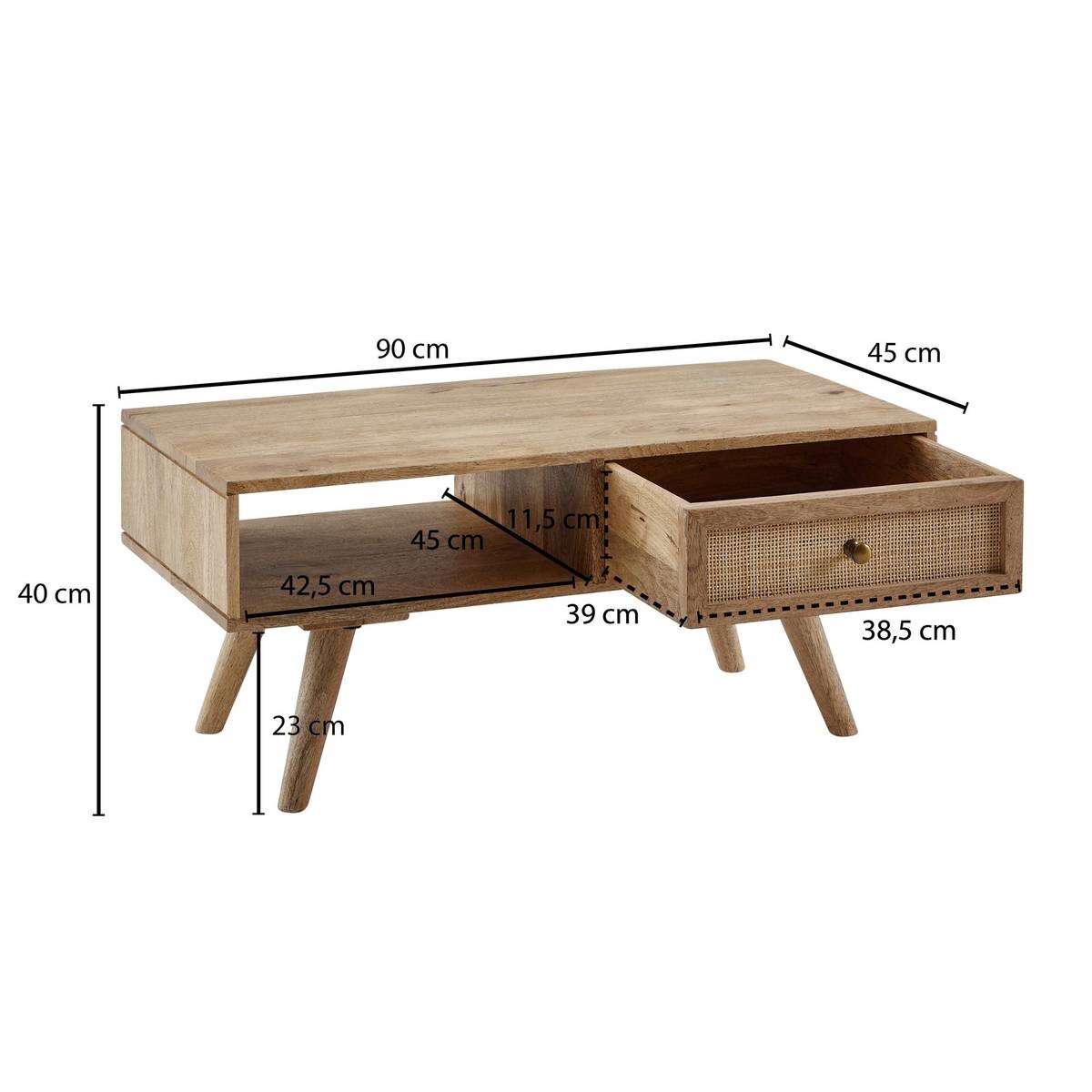 Wohnling Couchtisch braun B/H/T: ca. 90x40x45 cm