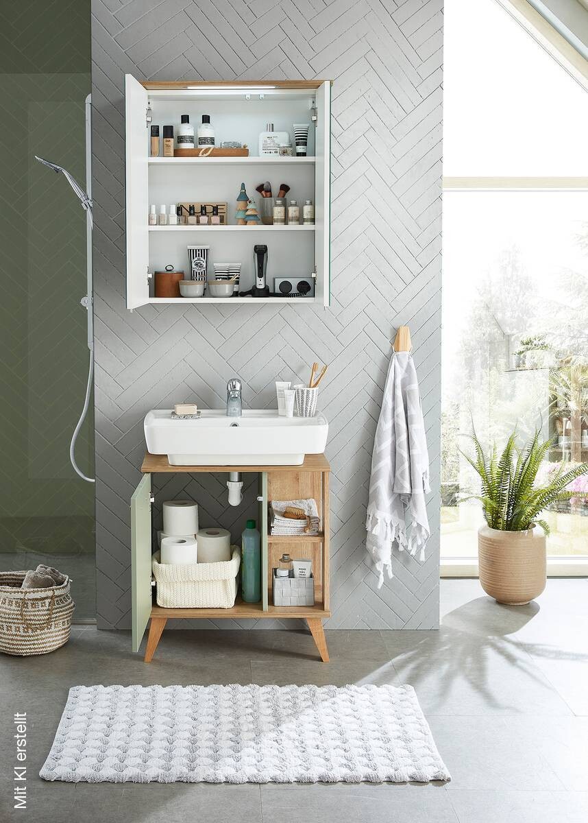 Badezimmer-Set Quickset 963 salbei Nachbildung Eiche Riviera Nachbildung B/H/T: ca. 60,5x200x33 cm