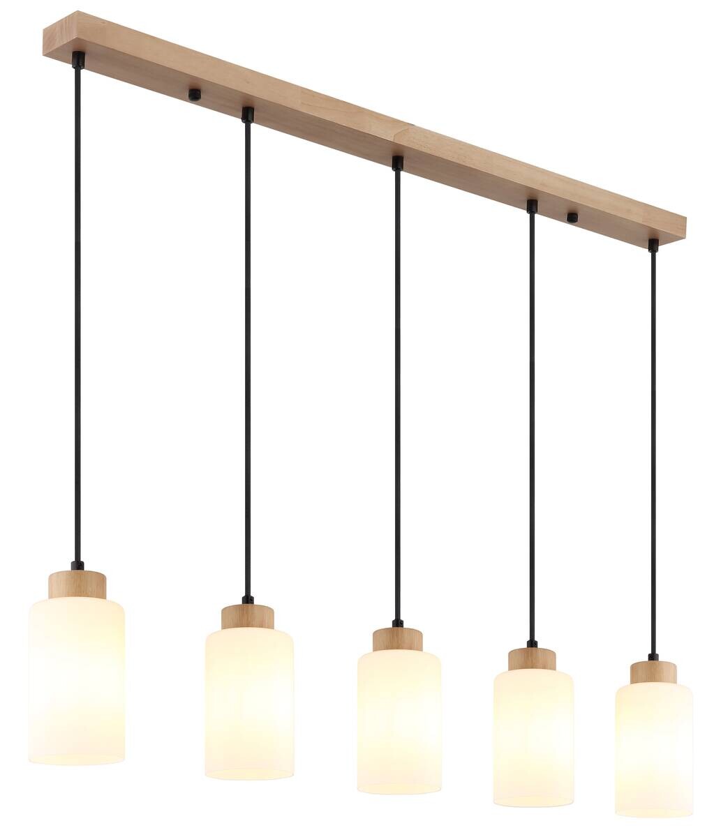 GLOBO Pendelleuchte Opal braun Holz Glas B/H/T: ca. 10x120x100 cm E27 5 Brennstellen