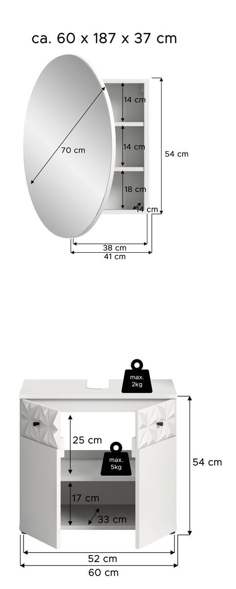 Badezimmer-Set Prisma weiß B/H/T: ca. 60x187x37 cm