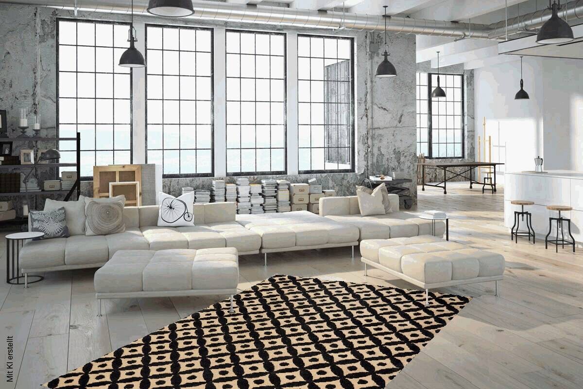 Kayoom Kurzflorteppich Scandy 210 schwarz B/L: ca. 200x290 cm
