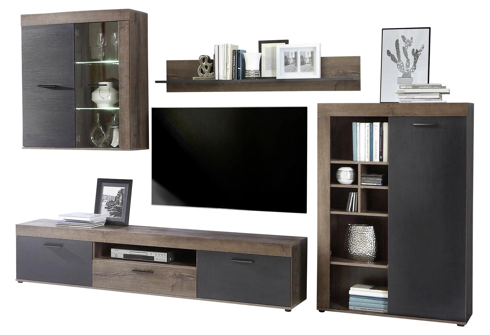 Wohnwand Eiche Schlamm Nachbildung schwarz Eiche Nachbildung B/H/T: ca. 300x201x39 cm