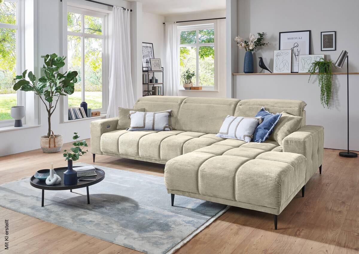 Ecksofa mit elektrischer Sitztiefenverstellung creme Polyester B/H/T: ca. 286x195x94 cm