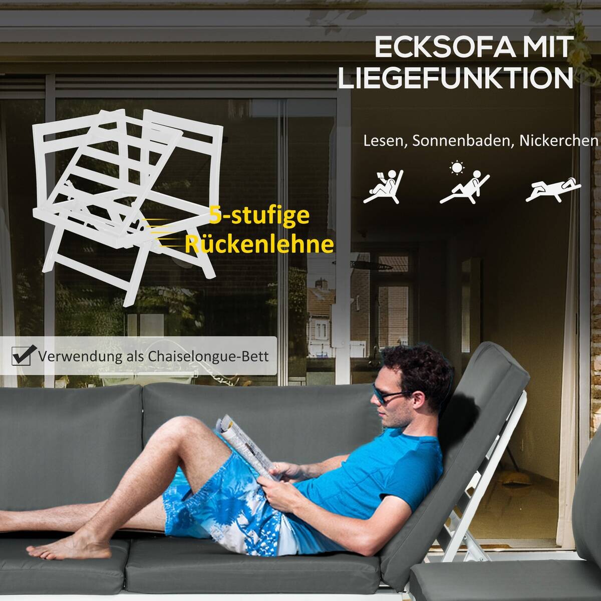 Outsunny Sitzgruppe grau Edelstahl B/H/L: ca. 61x115x65 cm