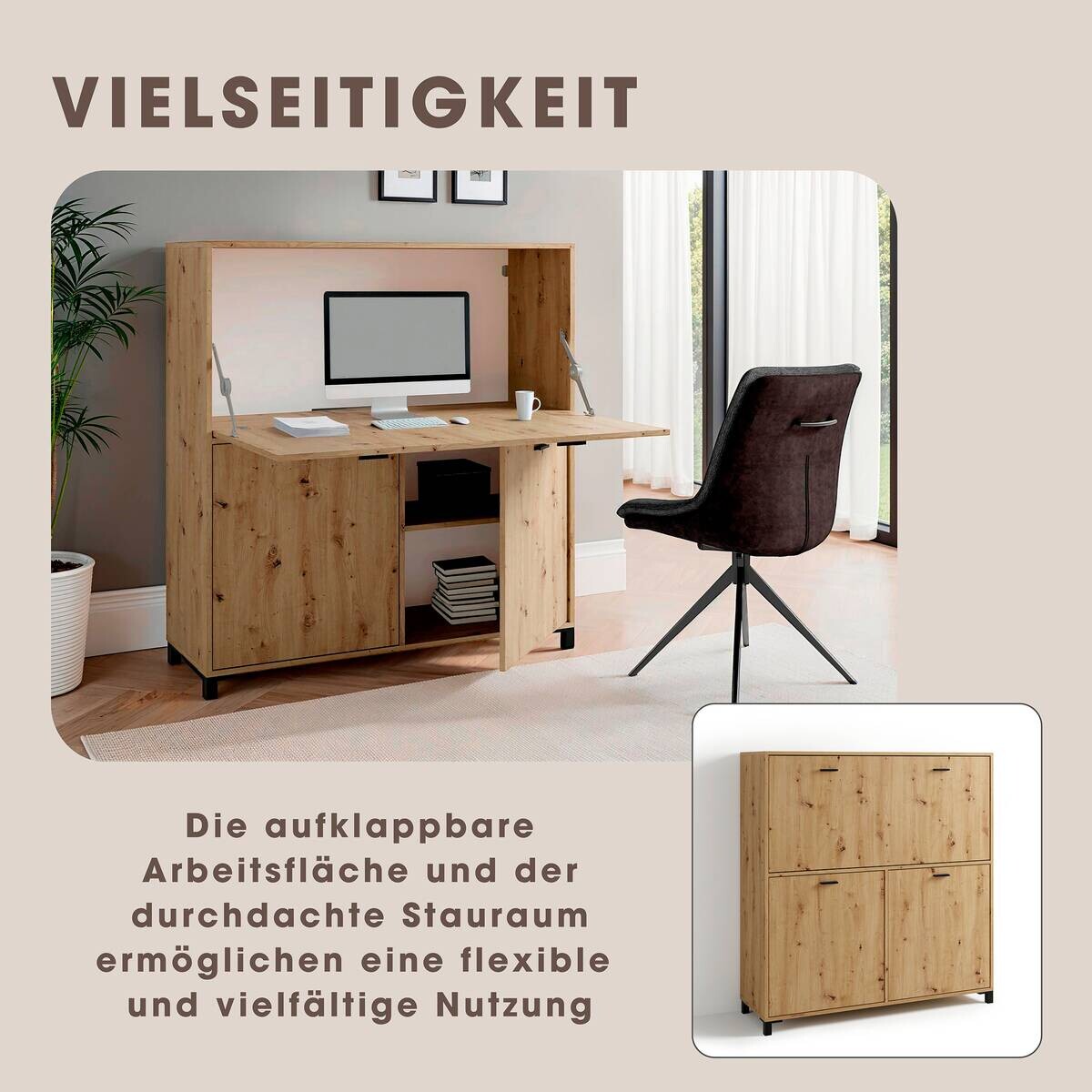 Sekretär MONTANA Eiche schwarz B/H/T: ca. 120x127x40 cm
