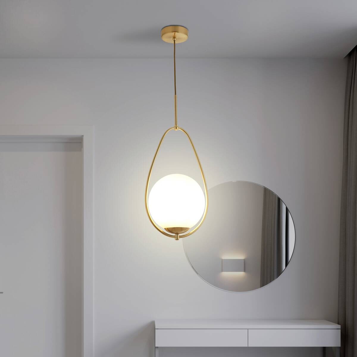 Searchlight Pendelleuchte Avalon gold Opal Stahl Glas B/H/D: ca. 23x150x23 cm E27 1 Brennstellen