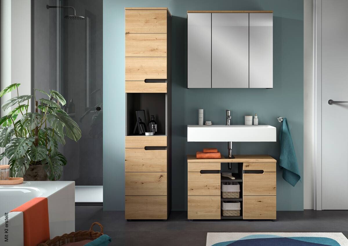 Badezimmer-Set Canu Basalt Eiche Artisan Nachbildung B/H/T: ca. 116x193x34 cm