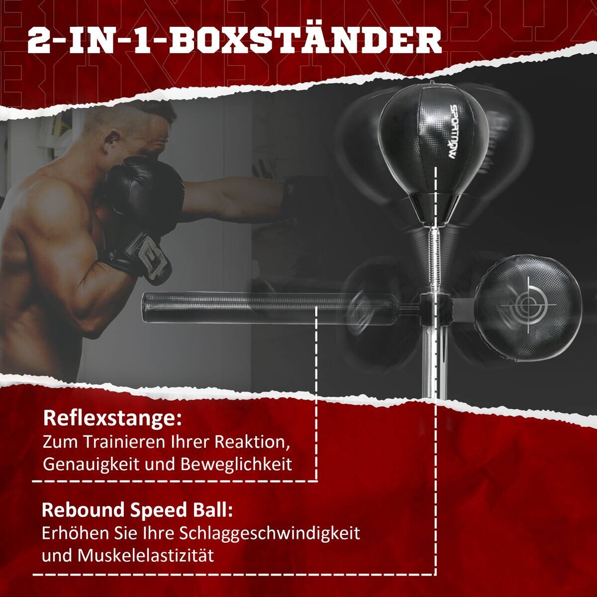 SPORTNOW Boxständer schwarz Stahl B/H/L: ca. 48x205x80,5 cm