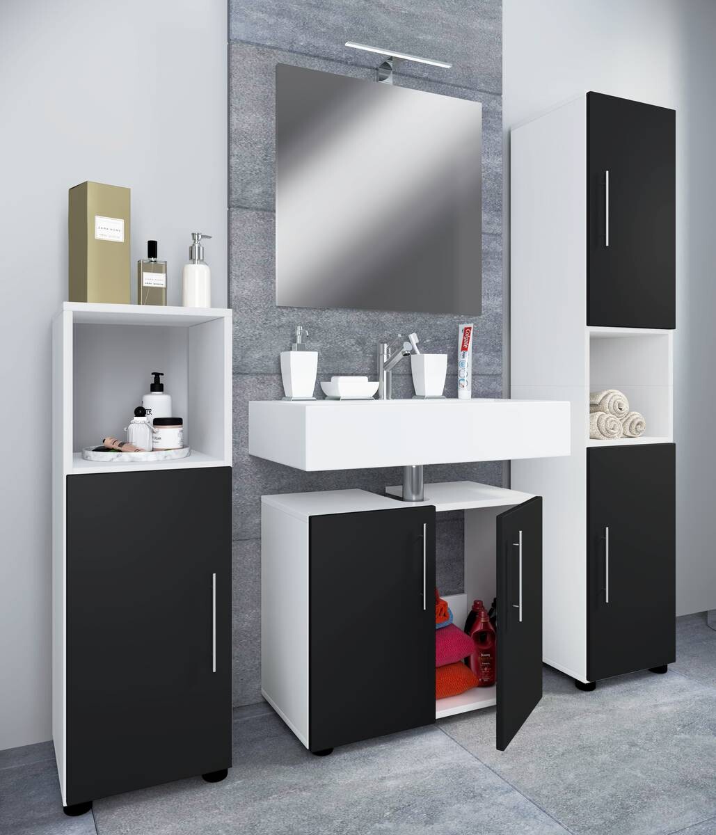 Badezimmer-Set 4tlg-Flandu schwarz weiß B/H/T: ca. 60x51x46 cm