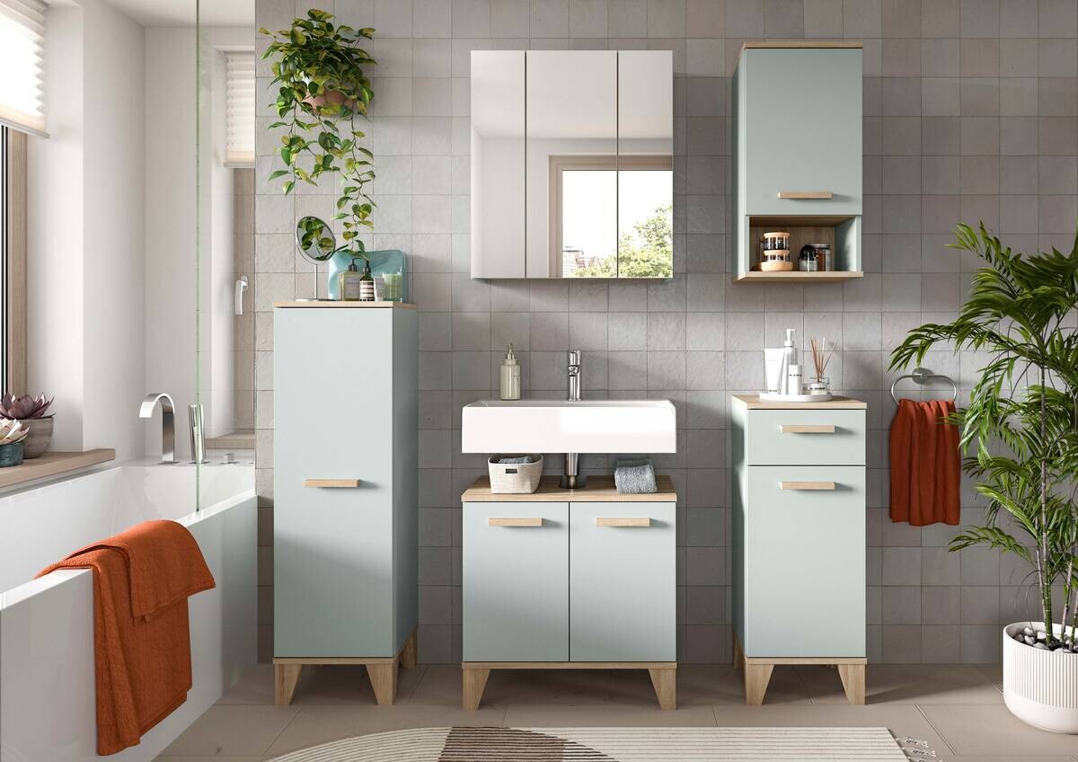 Badezimmer-Set STAR hellgrün Eiche hell Nachbildung B/H/T: ca. 158x190x34 cm