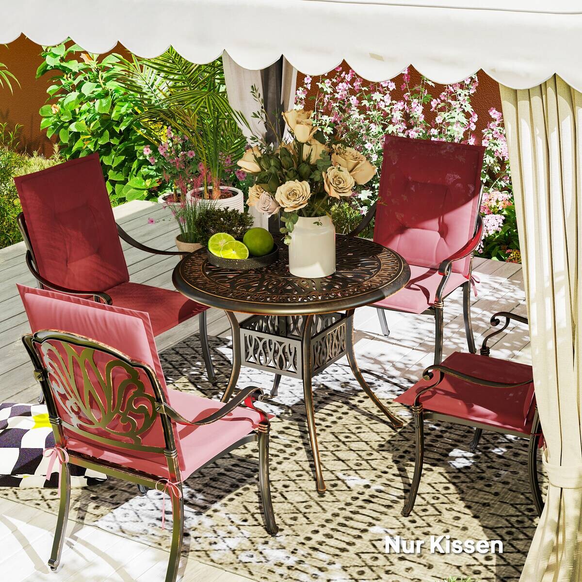 Outsunny Sitzkissen 4er Set weinrot Polyester B/H/L: ca. 50x5x108 cm