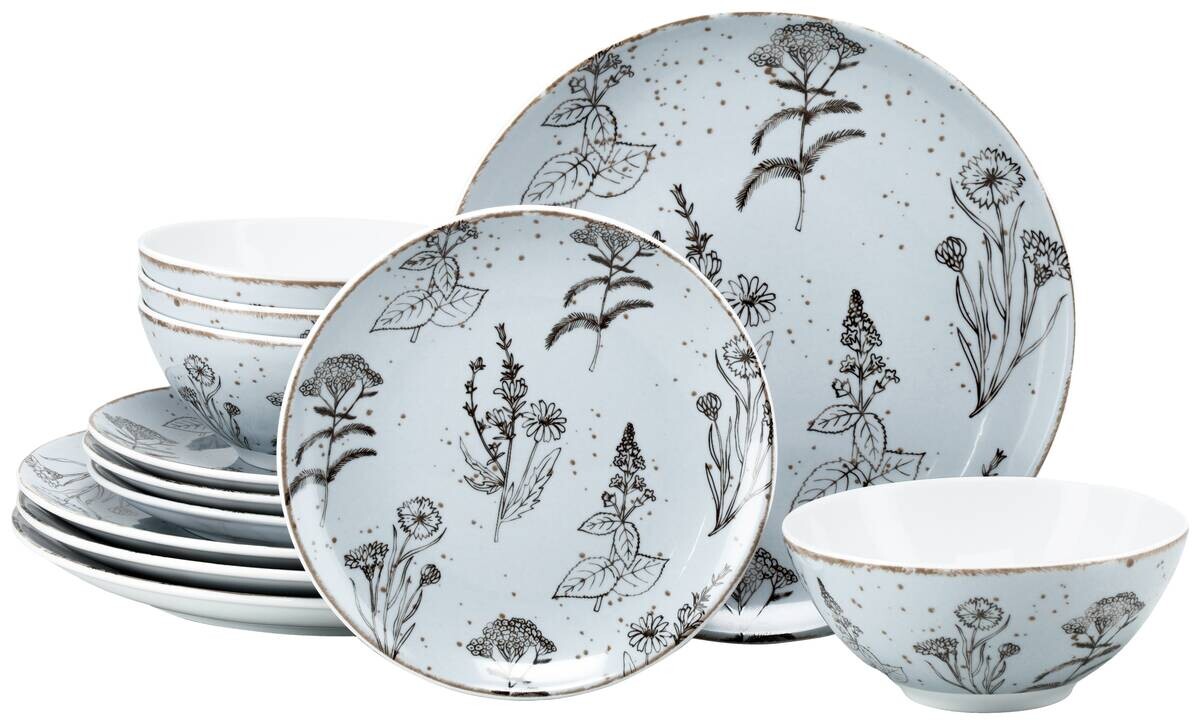 Tafelservice hellgrau Porzellan 12 tlg.