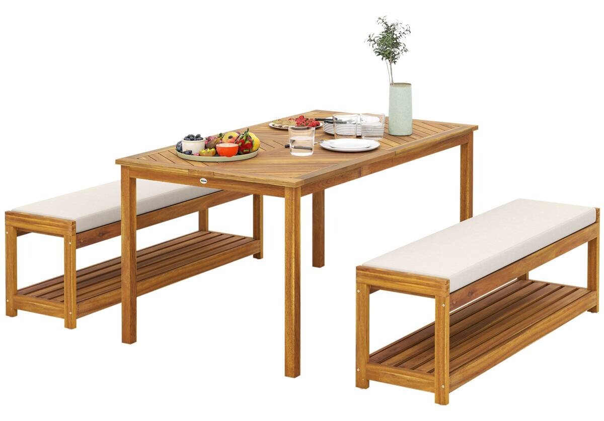 Outsunny Gartenmöbel-Set taupe Alteiche B/H/L: ca. 85x75x150 cm