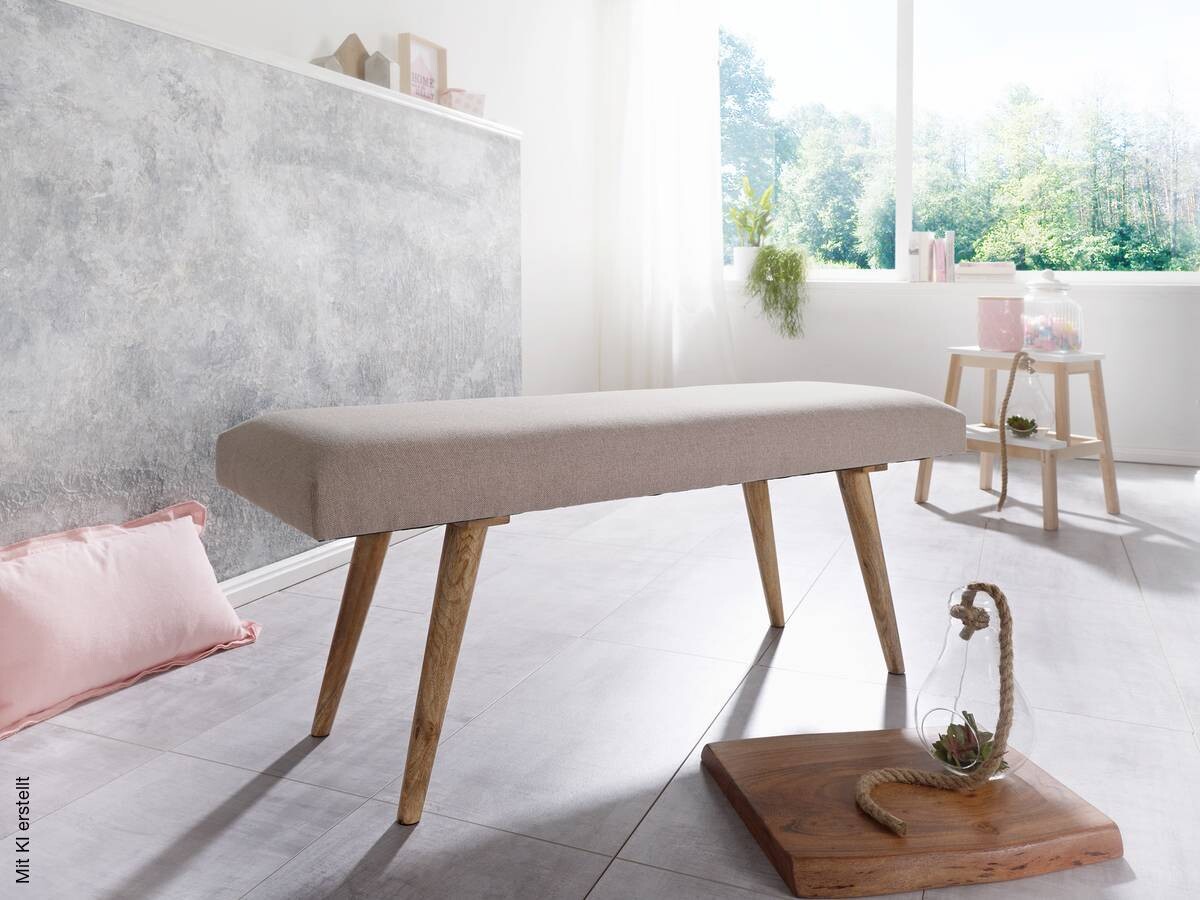 Wohnling Sitzbank beige natur Stoff Echtholz B/H/T: ca. 117x51x38 cm