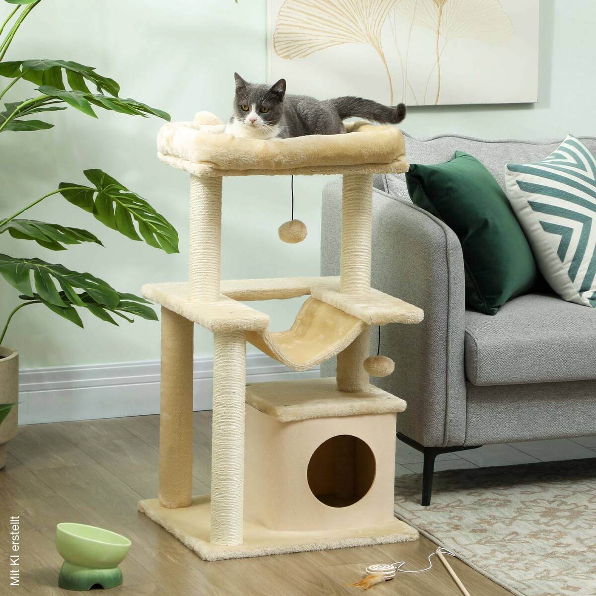 PawHut Kratzbaum cremeweiß Polyester B/H/L: ca. 48x90x48 cm