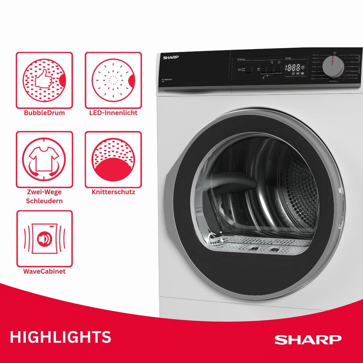 Sharp Wärmepumpentrockner KD-NHA8S6GW1D-DE