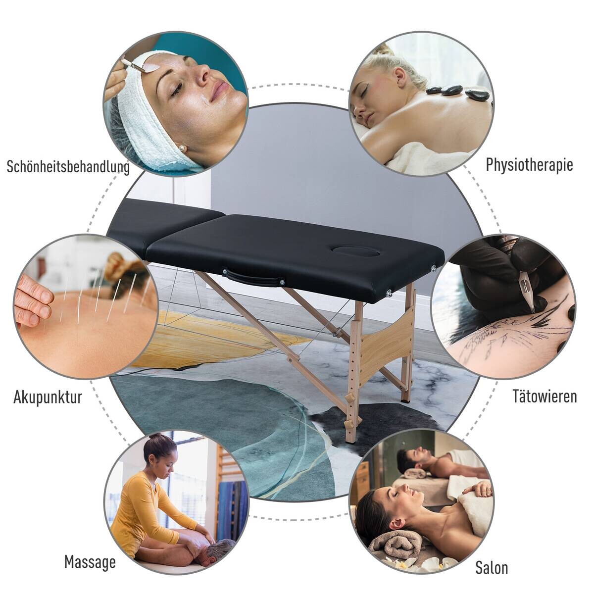 HOMCOM Massageliege schwarz Holz B/H/L: ca. 60x186x58 cm