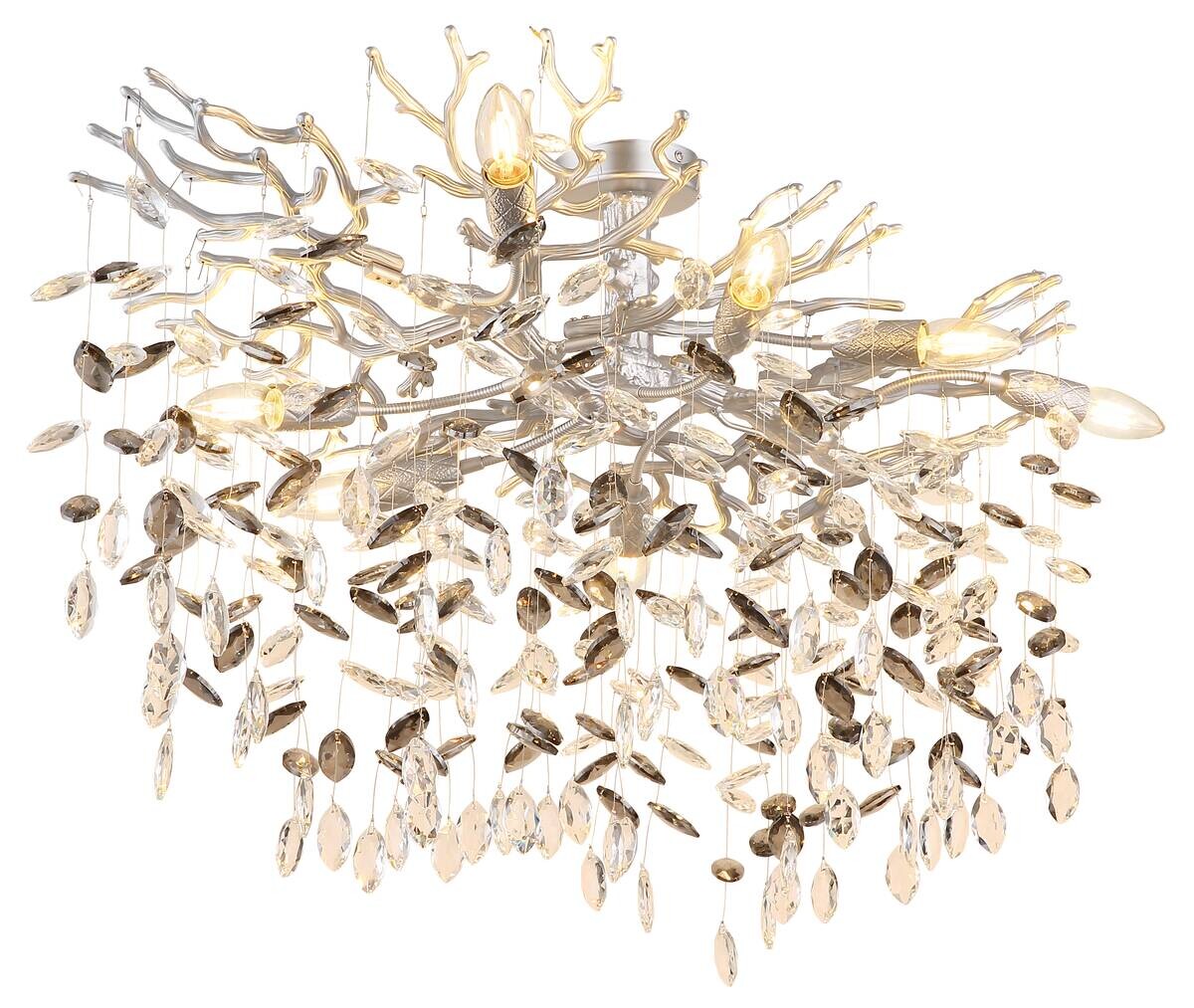 GLOBO Deckenleuchte silber Rauch Glas Metall B/H/T: ca. 50x50x85 cm E14 7 Brennstellen