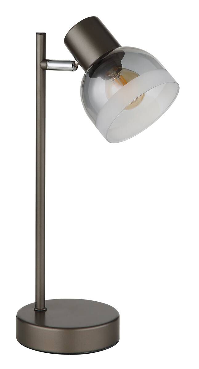 GLOBO Tischleuchte Rauch schwarz Glas Metall B/H/L: ca. 12x35x14,5 cm E14 1 Brennstellen